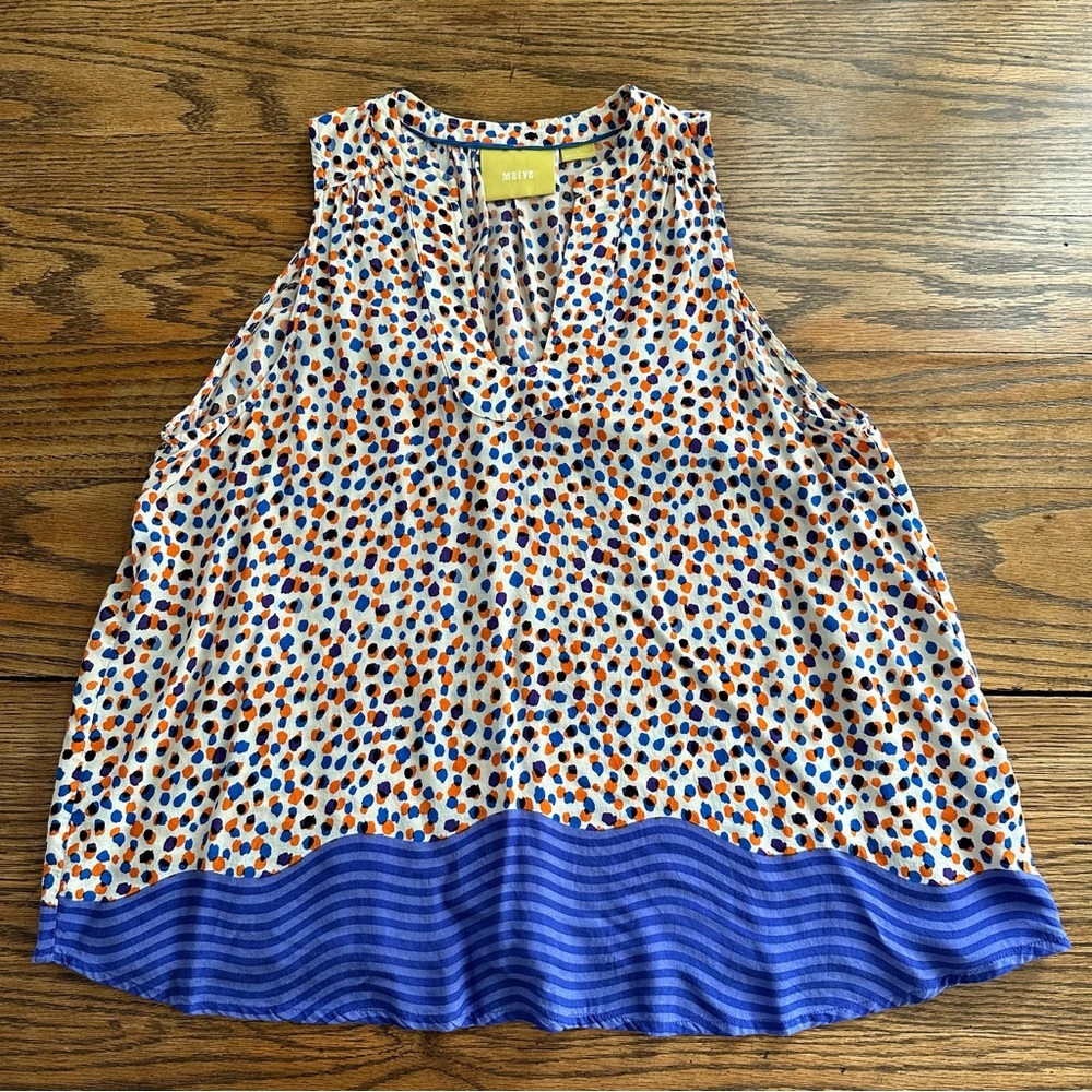 Maeve Sleeveless Dot-Print Blouse in Blue and Orange